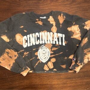 Champion Tie-Dye Cincinnati Sweatshirt in Black and Tan
